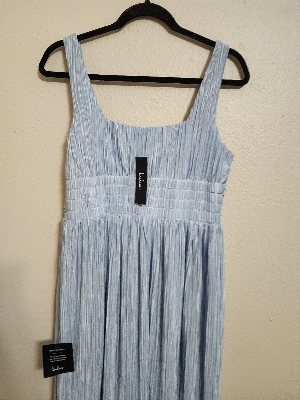 Lulus Ameena Light Blue Plisse Square Neck Sash Maxi Dress Wedding Party Prom - Picture 9 of 9